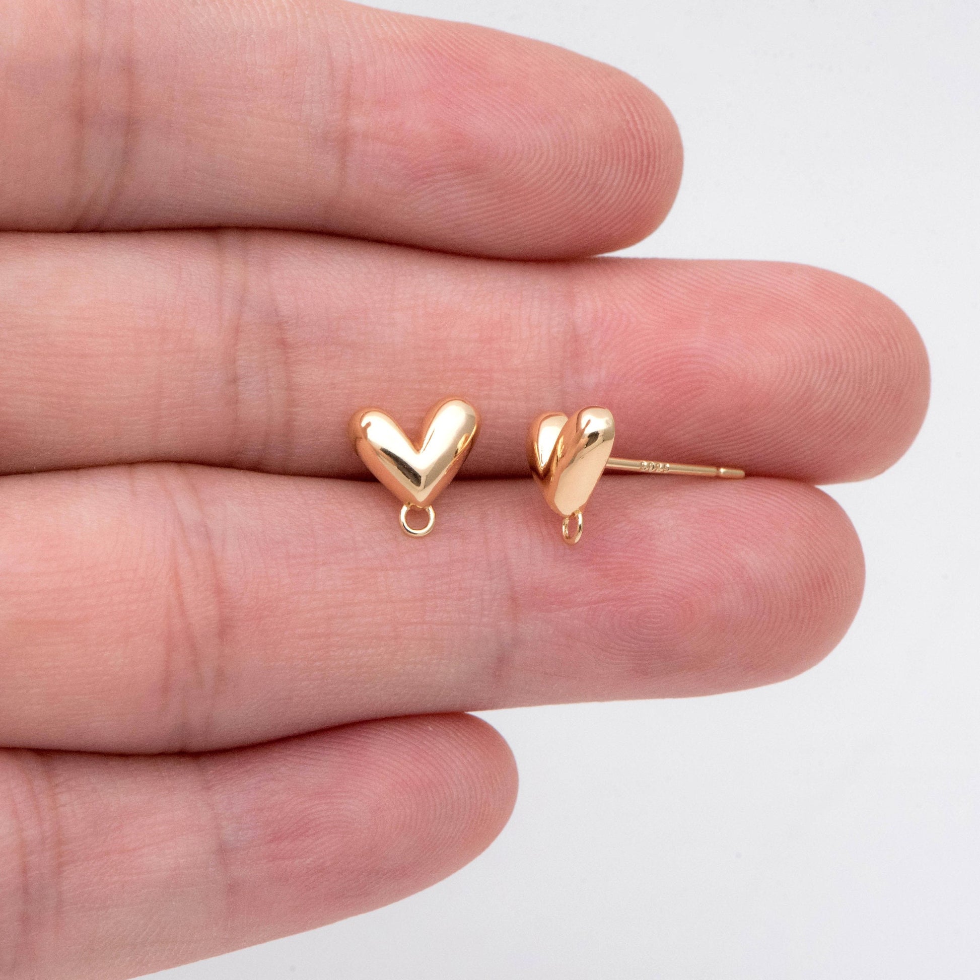 10pcs Gold Heart Ear Post with Loop, Real Gold plated Brass, Geometric Earring Studs (GB-2971)