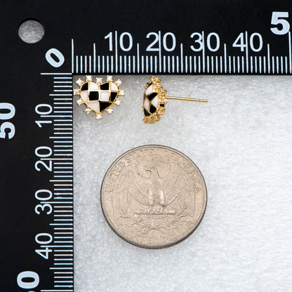 4pcs CZ Pave Gold Enamel Heart Earring with Loop, Gold plated Brass, Geometric Stud Earrings (GB-2976)