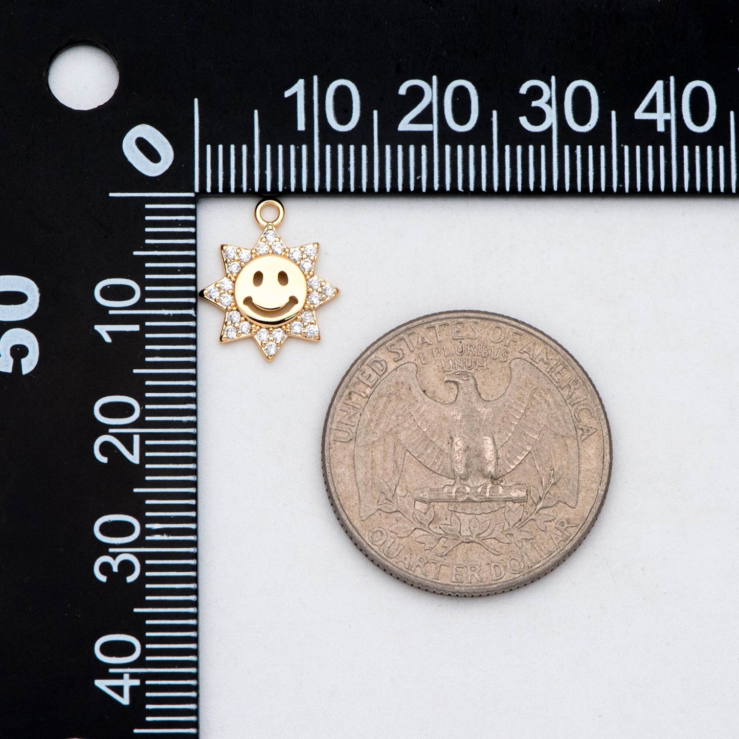 10pcs CZ Pave Gold Sun Charm, Gold Plated Brass Smiley Face Pendants (GB-1658-H)