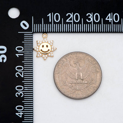 10pcs CZ Pave Gold Sun Charm, Gold Plated Brass Smiley Face Pendants (GB-1658-H)