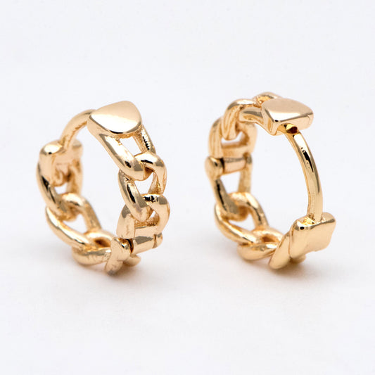 4pcs Gold Plated Chain Hoop Earrings: Tiny Huggie Style (GB-3020-A)