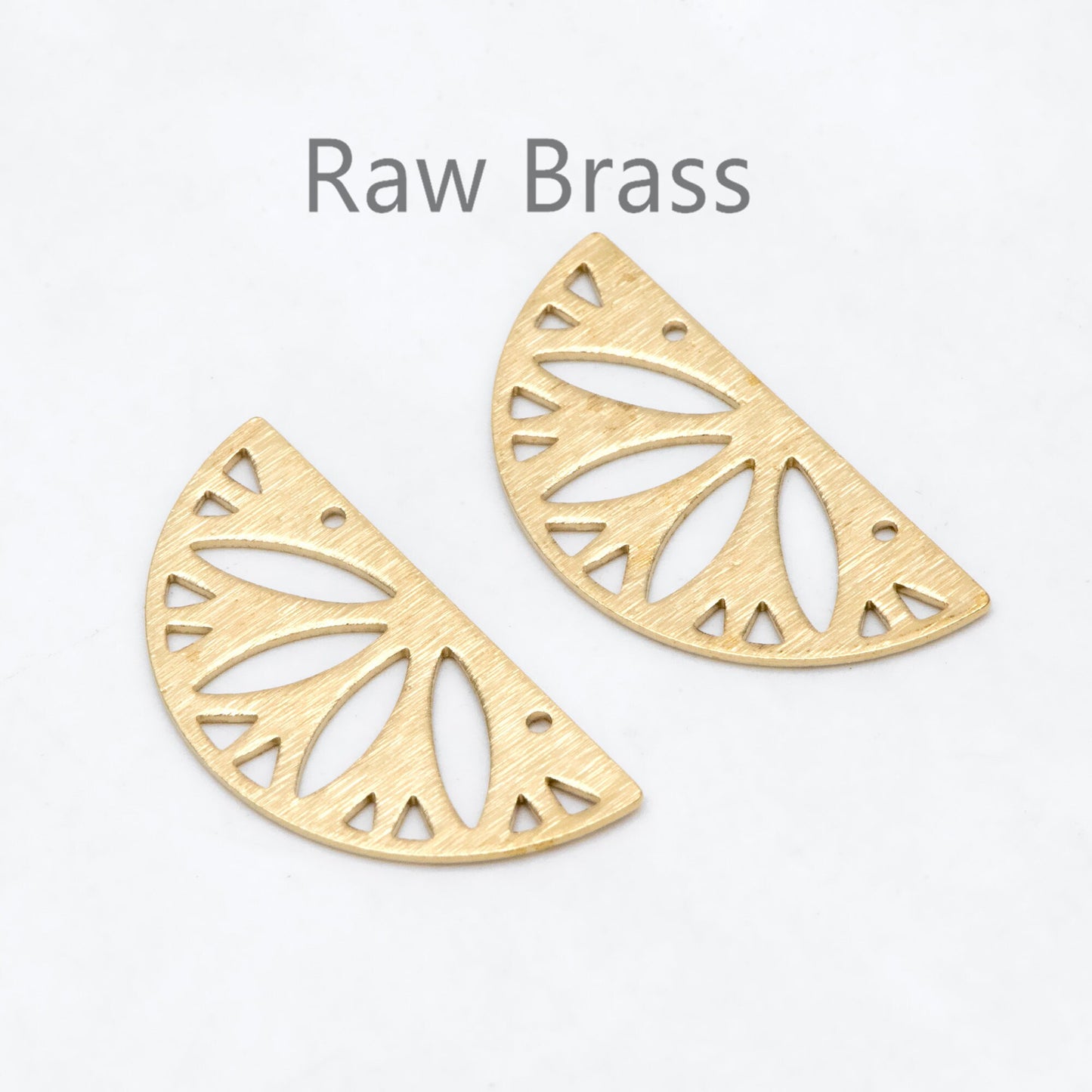 10pcs Raw Brass Semi Circle Charm Connectors 15x30mm, Solid Brass Geometric Pendants Wholesale (RB-244)
