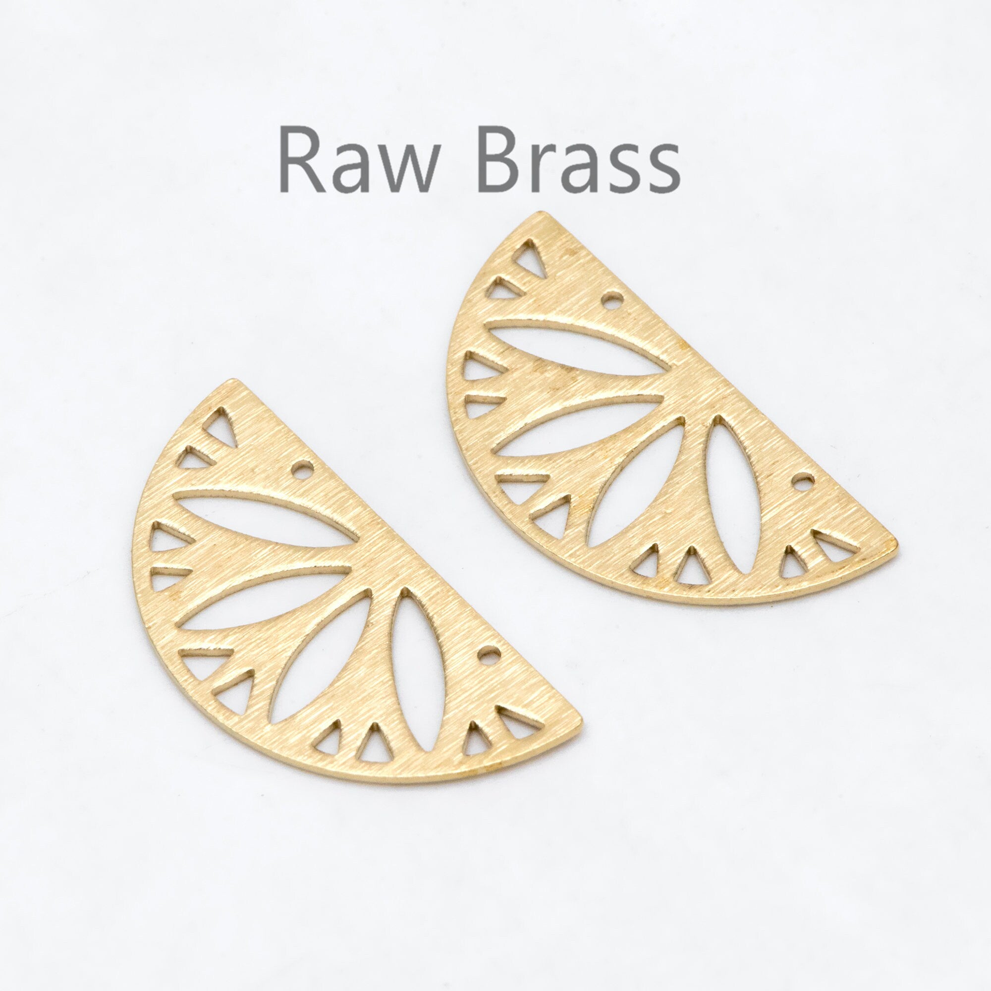 10pcs Raw Brass Semi Circle Charm Connectors 15x30mm, Solid Brass Geometric Pendants Wholesale (RB-244)