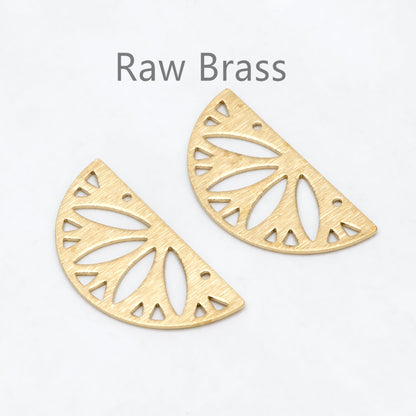 10pcs Raw Brass Semi Circle Charm Connectors 15x30mm, Solid Brass Geometric Pendants Wholesale (RB-244)