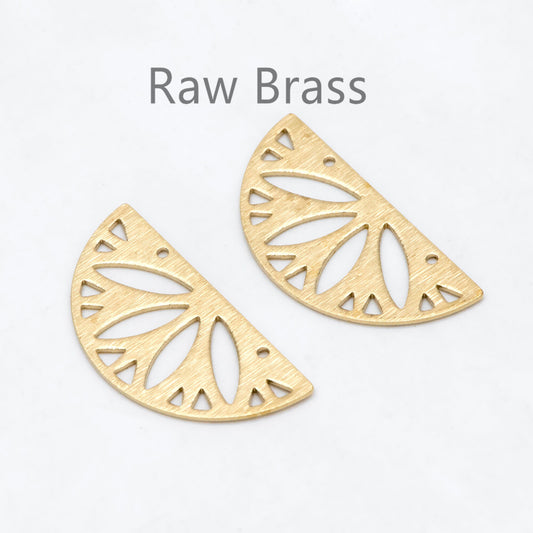 10pcs Raw Brass Semi Circle Charm Connectors 15x30mm, Solid Brass Geometric Pendants Wholesale (RB-244)
