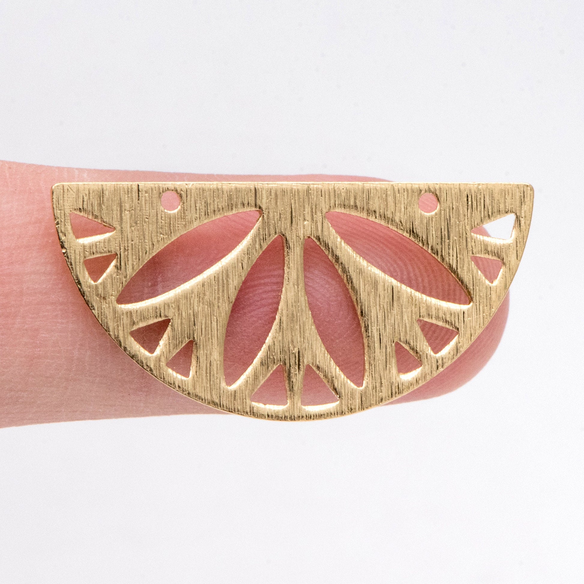 10pcs Raw Brass Semi Circle Charm Connectors 15x30mm, Solid Brass Geometric Pendants Wholesale (RB-244)