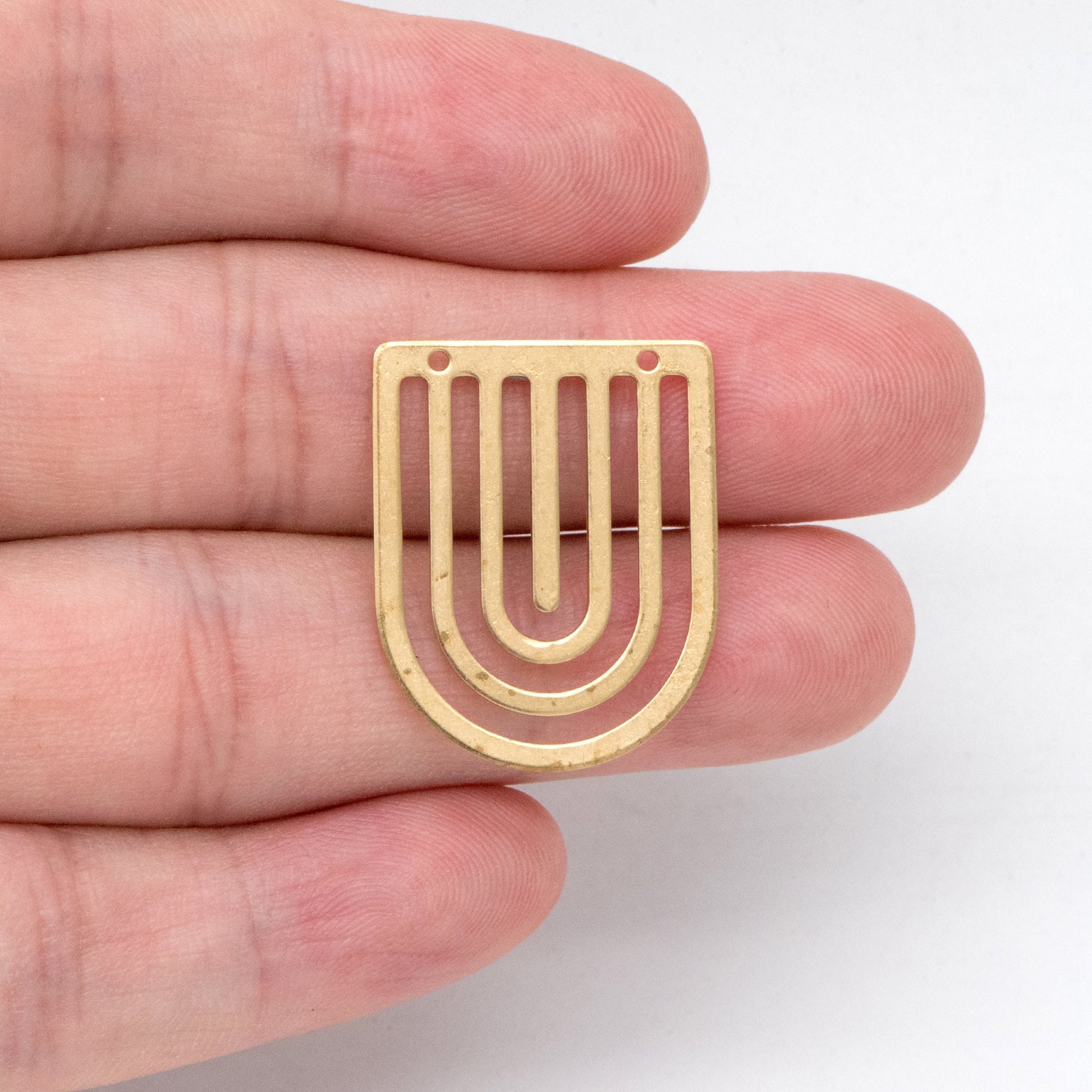 10pcs Raw Brass Half Oval Charm Connectors 25x20mm, Rainbow Shaped Brass Pendants Wholesale (RB-249)