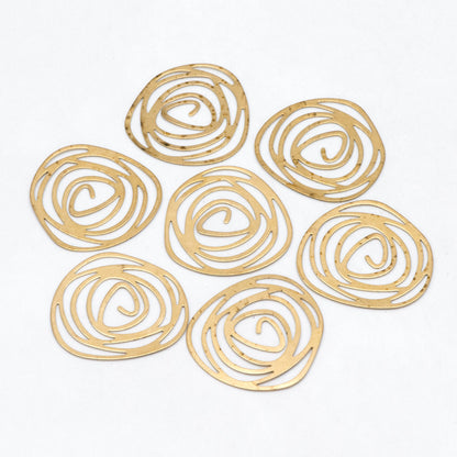 10pcs Raw Brass Hollow Charm Pendants 32x30mm, Brass Findings Wholesale (RB-251)