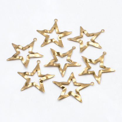 10pcs Raw Brass Star Charm Pendants 40x39mm, Brass Findings Wholesale (RB-253)