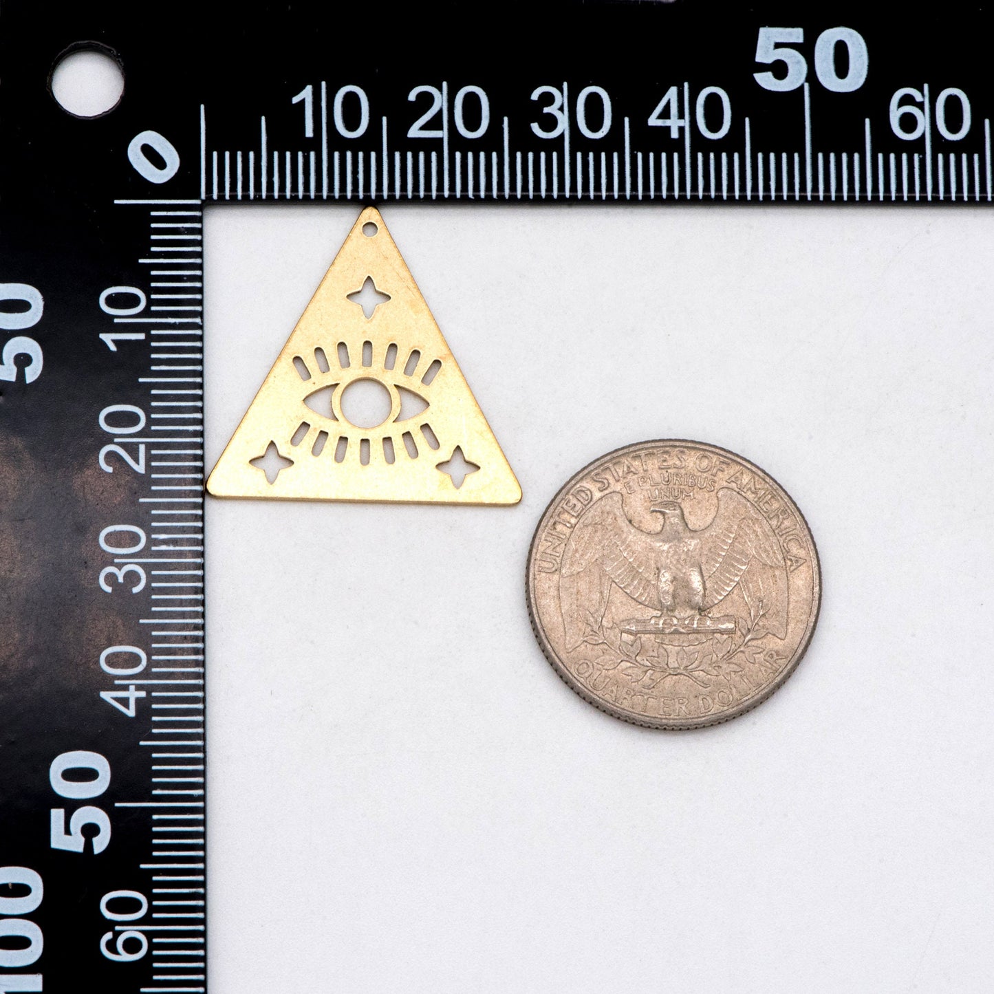 10pcs Raw Brass Evil Eye Charms, Brass Triangle Pendant Wholesale (RB-264)