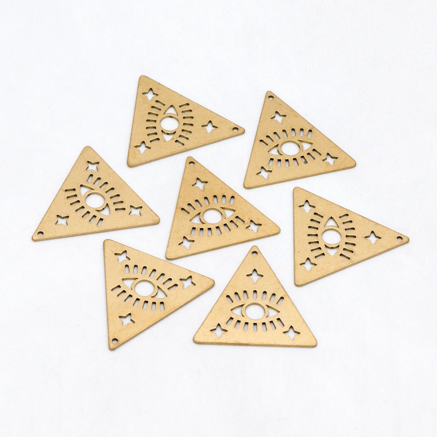 10pcs Raw Brass Evil Eye Charms, Brass Triangle Pendant Wholesale (RB-264)