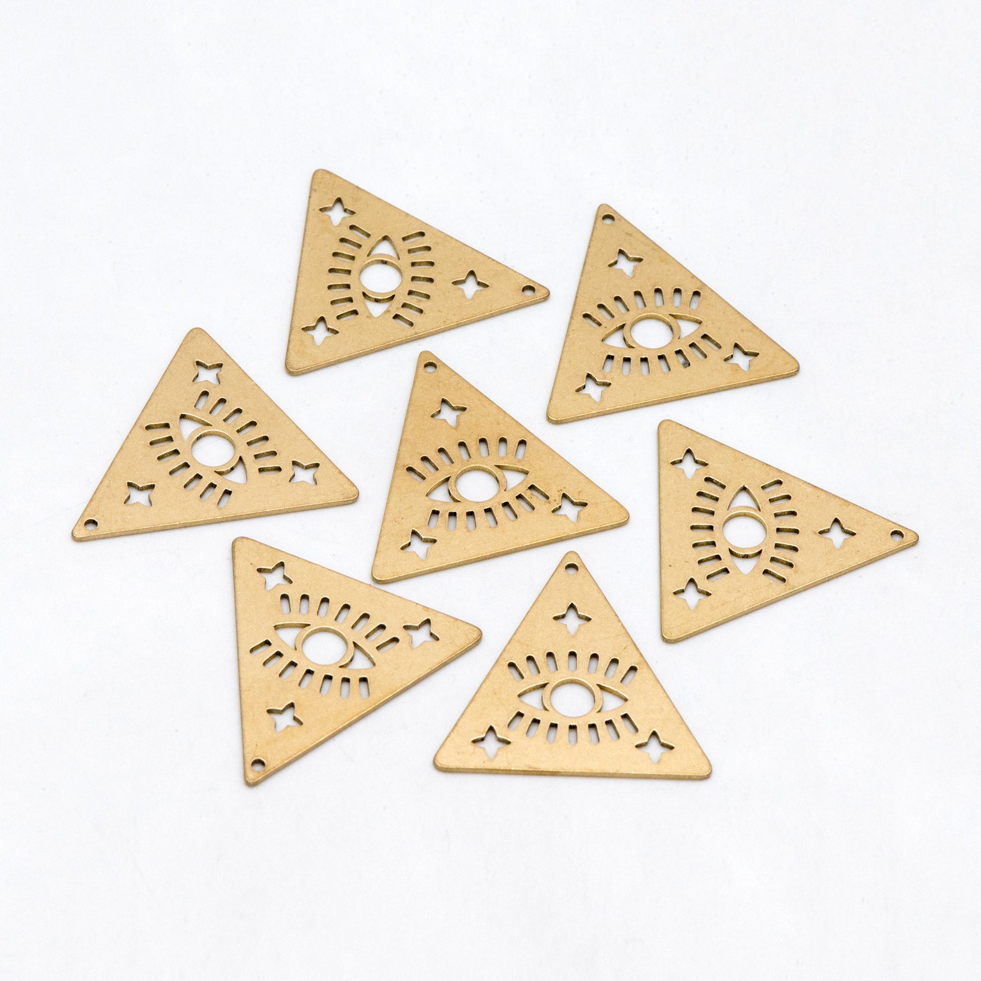 10pcs Raw Brass Evil Eye Charms, Brass Triangle Pendant Wholesale (RB-264)