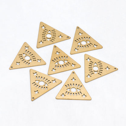 10pcs Raw Brass Evil Eye Charms, Brass Triangle Pendant Wholesale (RB-264)