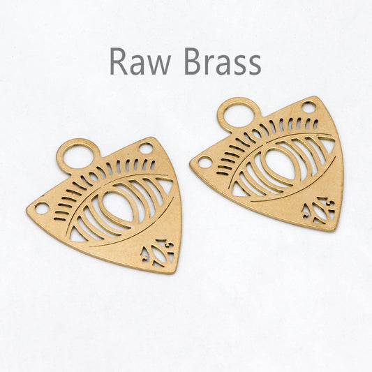 10pcs Raw Brass Evil Eye Charms, Brass Triangle Pendant Wholesale (RB-265)