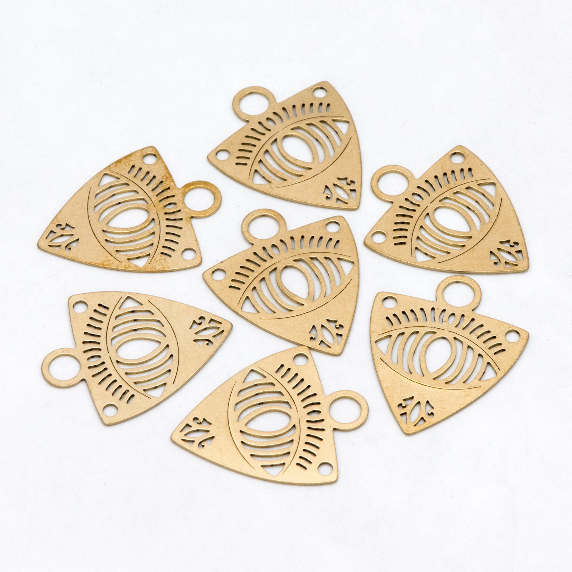 10pcs Raw Brass Evil Eye Charms, Brass Triangle Pendant Wholesale (RB-265)