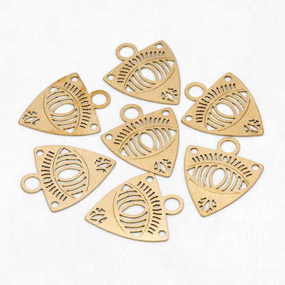 10pcs Raw Brass Evil Eye Charms, Brass Triangle Pendant Wholesale (RB-265)