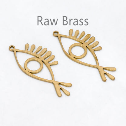 10pcs Raw Brass Evil Eye Charm Pendants, Brass Findings Wholesale (RB-266)