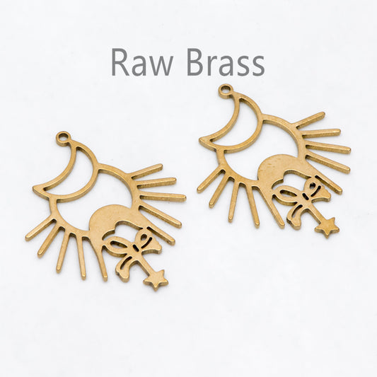 10pcs Raw Brass Sun Moon and Star Charm Pendants, Brass Findings Wholesale (RB-272)