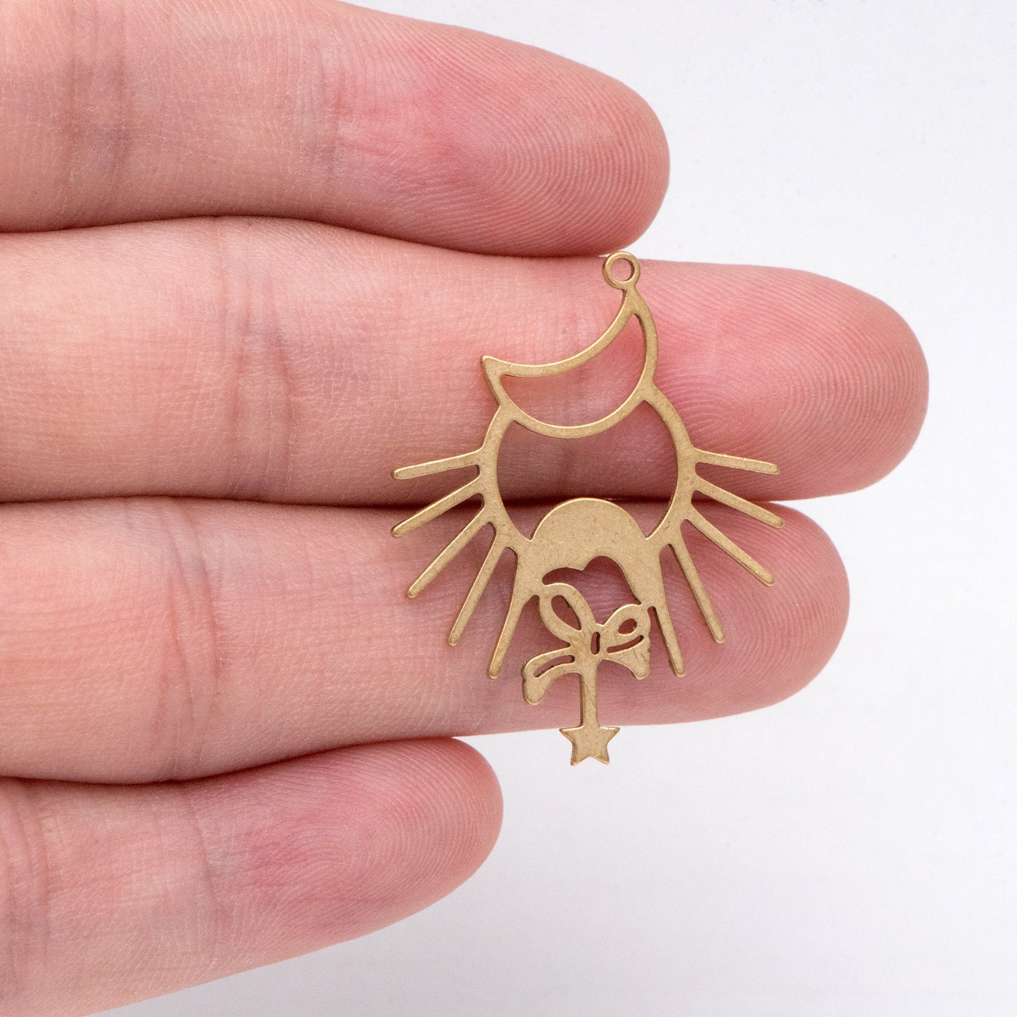 10pcs Raw Brass Sun Moon and Star Charm Pendants, Brass Findings Wholesale (RB-272)