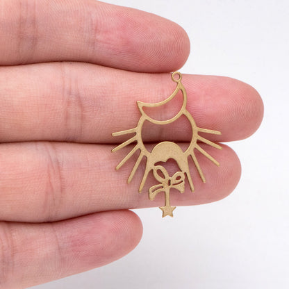 10pcs Raw Brass Sun Moon and Star Charm Pendants, Brass Findings Wholesale (RB-272)