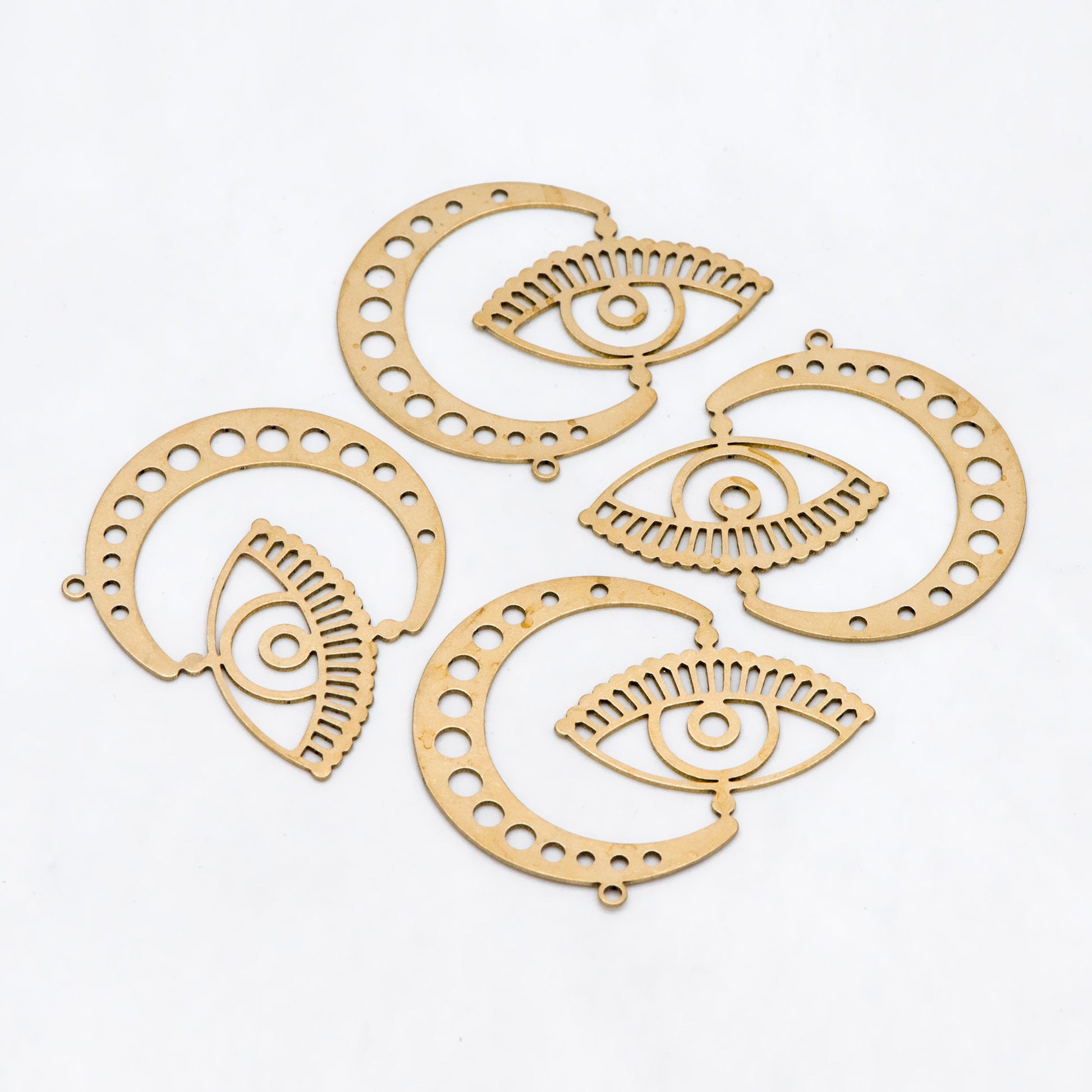 10pcs Raw Brass Moon and Evil Eye Charm Pendants 32x38mm, Brass Findings Wholesale (RB-273)