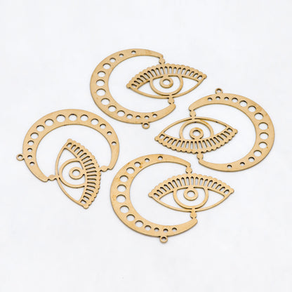 10pcs Raw Brass Moon and Evil Eye Charm Pendants 32x38mm, Brass Findings Wholesale (RB-273)