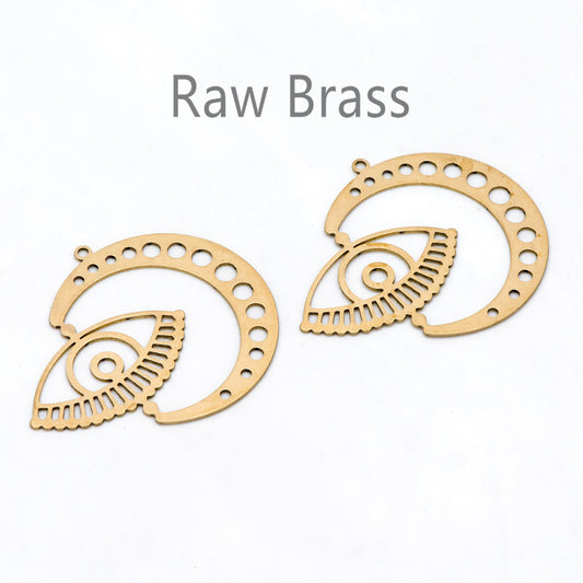 10pcs Raw Brass Moon and Evil Eye Charm Pendants 32x38mm, Brass Findings Wholesale (RB-273)
