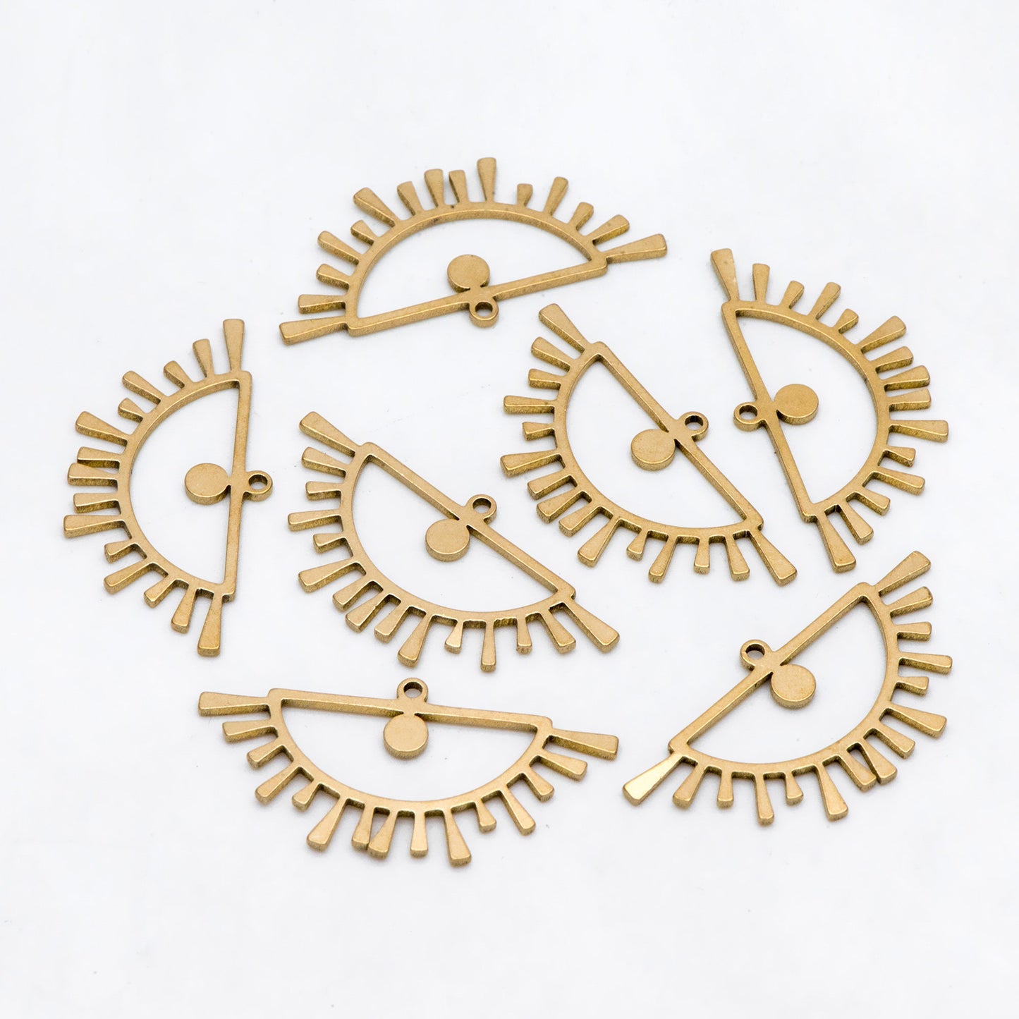 10pcs Raw Brass Half Sun Charms 16x32mm, Solid Brass Fan Pendants Wholesale (RB-274)