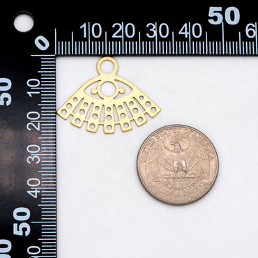 10pcs Raw Brass Fan Charm Pendants 23.5x31mm, Brass Findings Wholesale (RB-277)