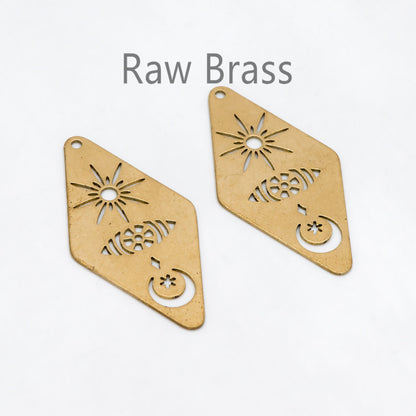 10pcs Raw Brass Hollow Rhombus Charm Pendants 36x19mm, Brass Findings Wholesale (RB-280)