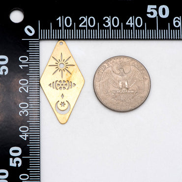 10pcs Raw Brass Hollow Rhombus Charm Pendants 36x19mm, Brass Findings Wholesale (RB-280)