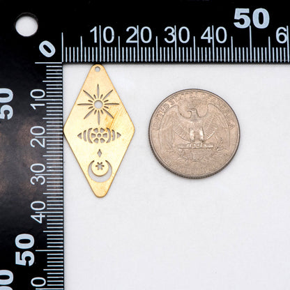 10pcs Raw Brass Hollow Rhombus Charm Pendants 36x19mm, Brass Findings Wholesale (RB-280)