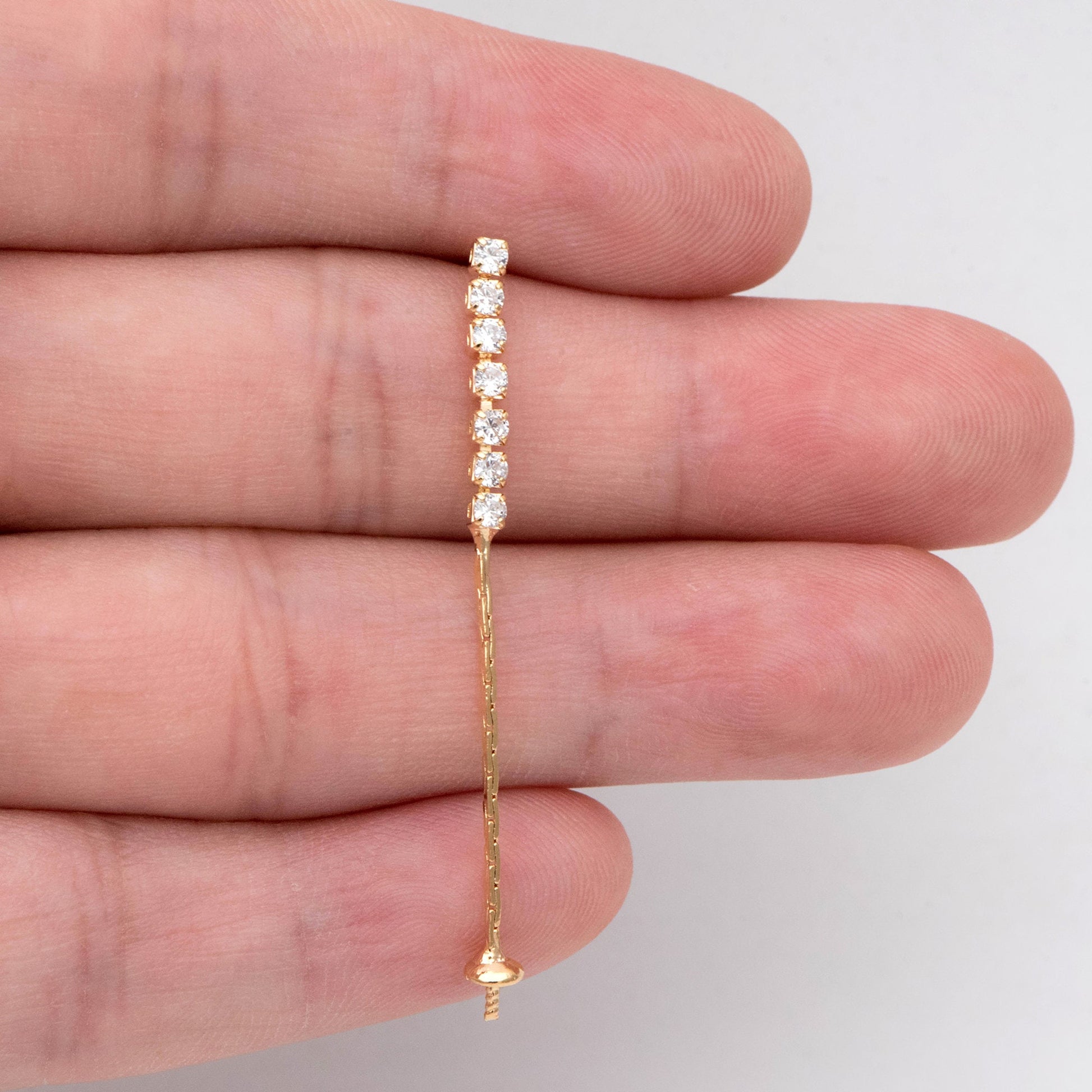 4pcs CZ Pave Gold/ Silver Chain Earring Stud, Pearl Peg Earring Mounts, Chain Stud Earrings with Peg (#GB-2983)