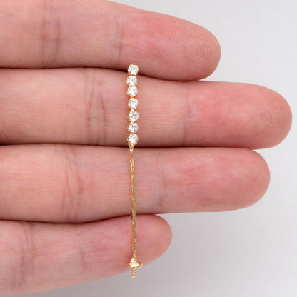 4pcs CZ Pave Gold/ Silver Chain Earring Stud, Pearl Peg Earring Mounts, Chain Stud Earrings with Peg (#GB-2983)