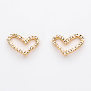 4pcs CZ Pave Heart Earring with Loop, Gold Plated Brass Stud Earrings, Jewelry Findings, Wholesale Supplies (GB-2986)