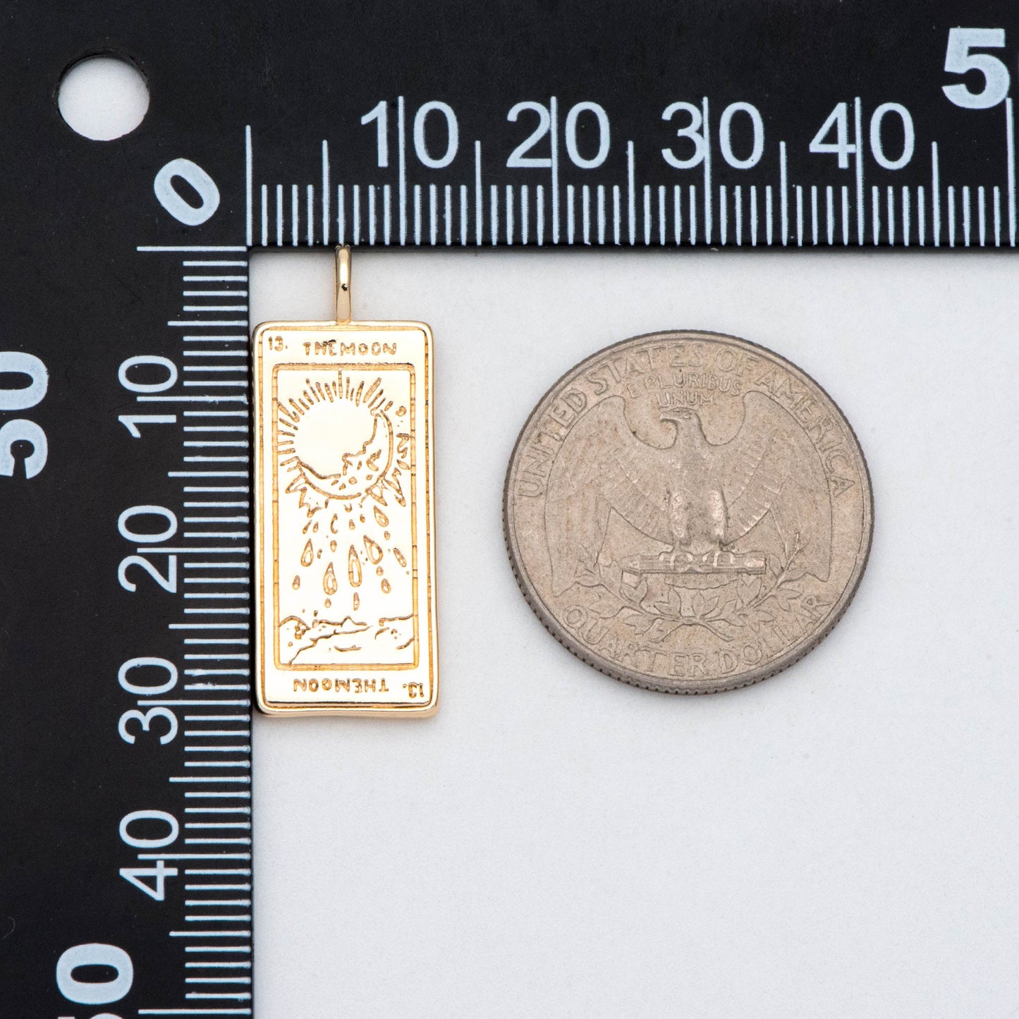 4pcs Gold Tarot Card The Moon Charm 31x12mm, 18K Gold plated Brass Rectangle Pendant(GB-2394-G)