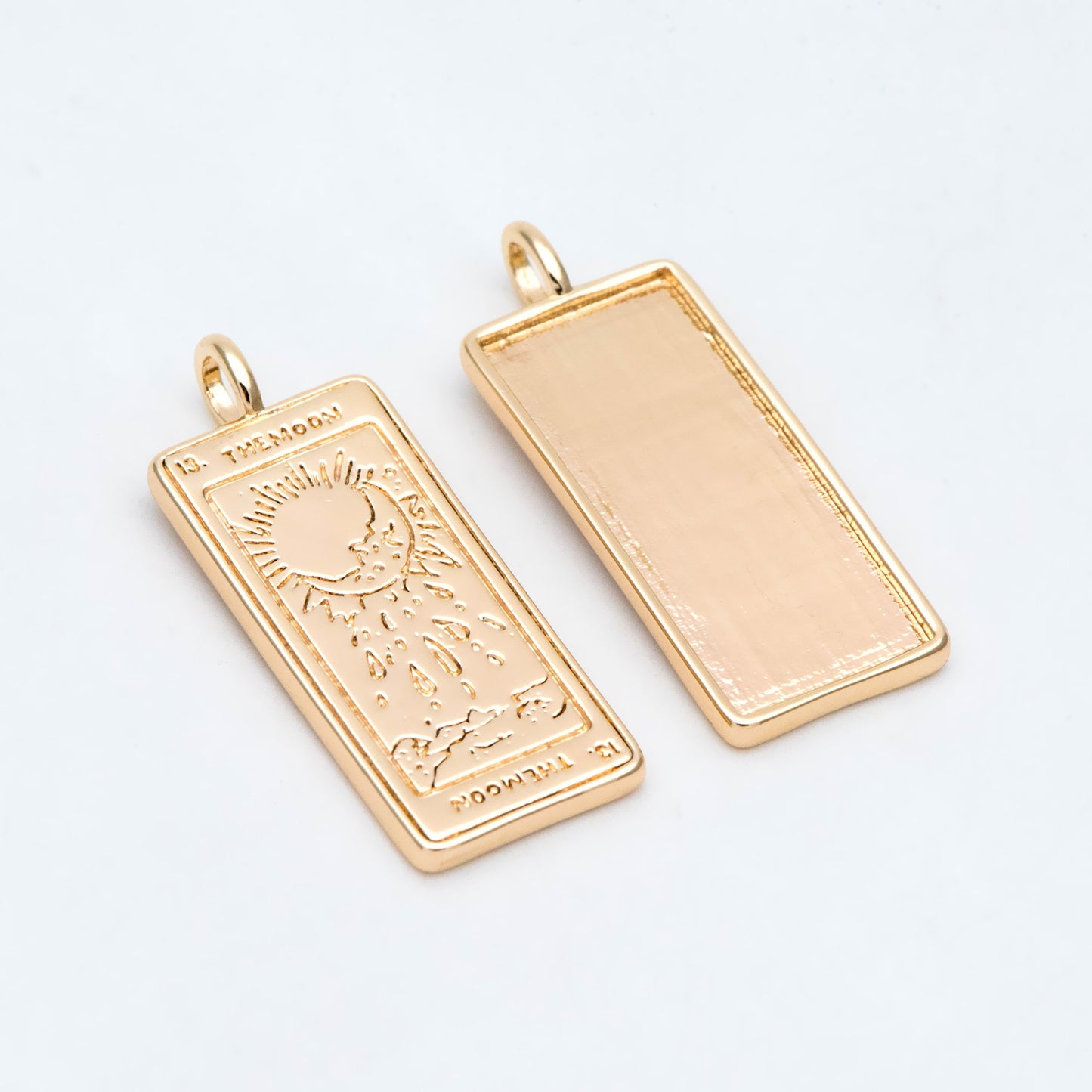 4pcs Gold Tarot Card The Moon Charm 31x12mm, 18K Gold plated Brass Rectangle Pendant(GB-2394-G)