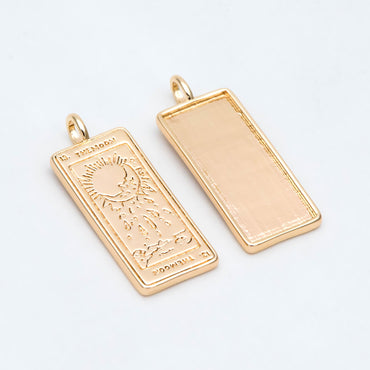 4pcs Gold Tarot Card The Moon Charm 31x12mm, 18K Gold plated Brass Rectangle Pendant(GB-2394-G)