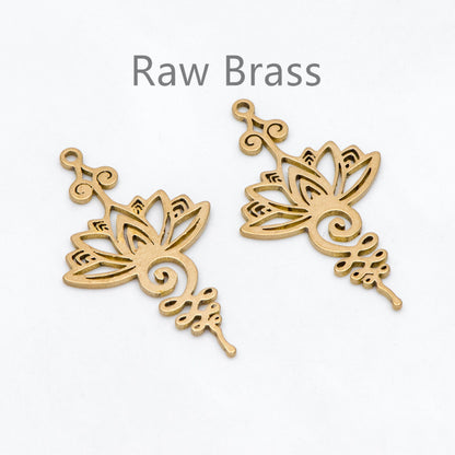 10pcs Raw Brass Flower Charm Pendants 32.5x19mm, Brass Findings Wholesale (RB-259)