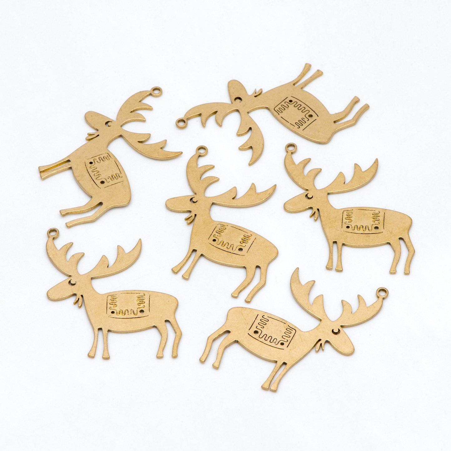 10pcs Raw Brass Reindeer Charm, Elk Pendant, 29x26mm, Brass Findings Wholesale (RB-260)
