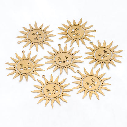 10pcs Raw Brass Sun Face Charm Pendants 32x30mm, Brass Findings Wholesale (RB-283)