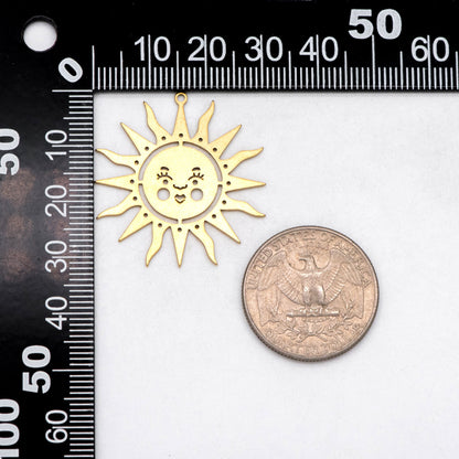 10pcs Raw Brass Sun Face Charm Pendants 32x30mm, Brass Findings Wholesale (RB-283)