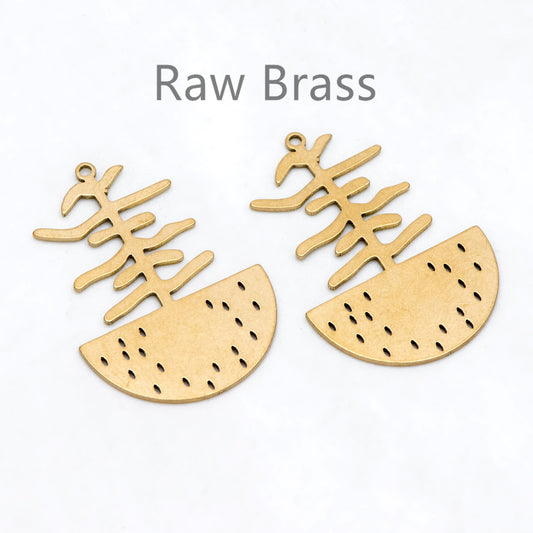 10pcs Raw Brass Semi Circle Tree Charm Pendants 33x22mm, Brass Findings Wholesale (RB-285)