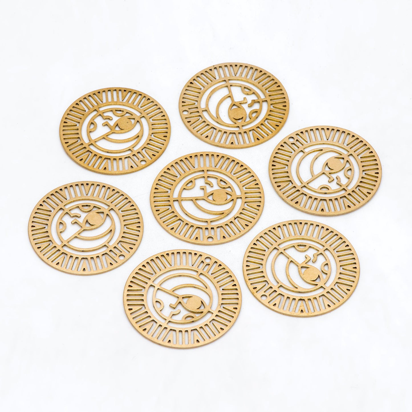 10pcs Raw Brass Hollow Round Charm Pendants 30mm, Brass Findings Wholesale (RB-287)