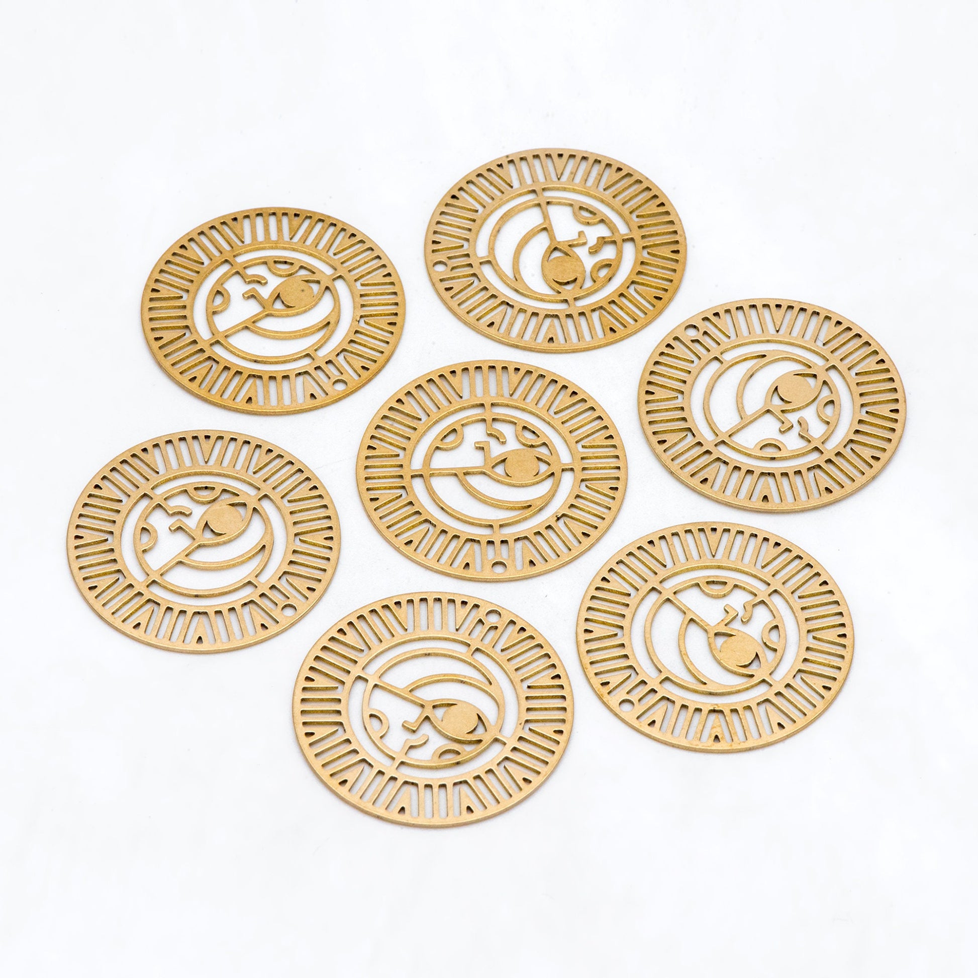 10pcs Raw Brass Hollow Round Charm Pendants 30mm, Brass Findings Wholesale (RB-287)