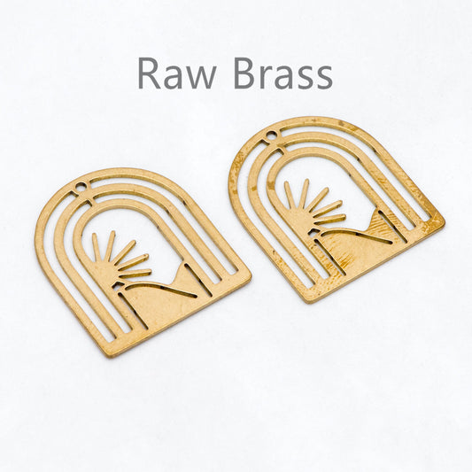 10pcs Raw Brass Sun Mountain Pendant, Domed Sun Earring Charms, Brass Findings Wholesale (RB-289)
