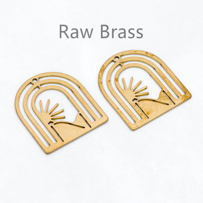 10pcs Raw Brass Sun Mountain Pendant, Domed Sun Earring Charms, Brass Findings Wholesale (RB-289)