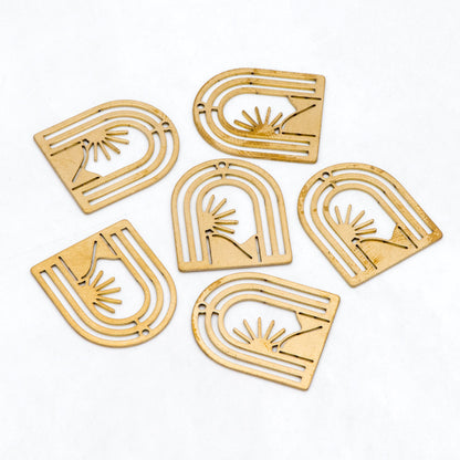 10pcs Raw Brass Sun Mountain Pendant, Domed Sun Earring Charms, Brass Findings Wholesale (RB-289)