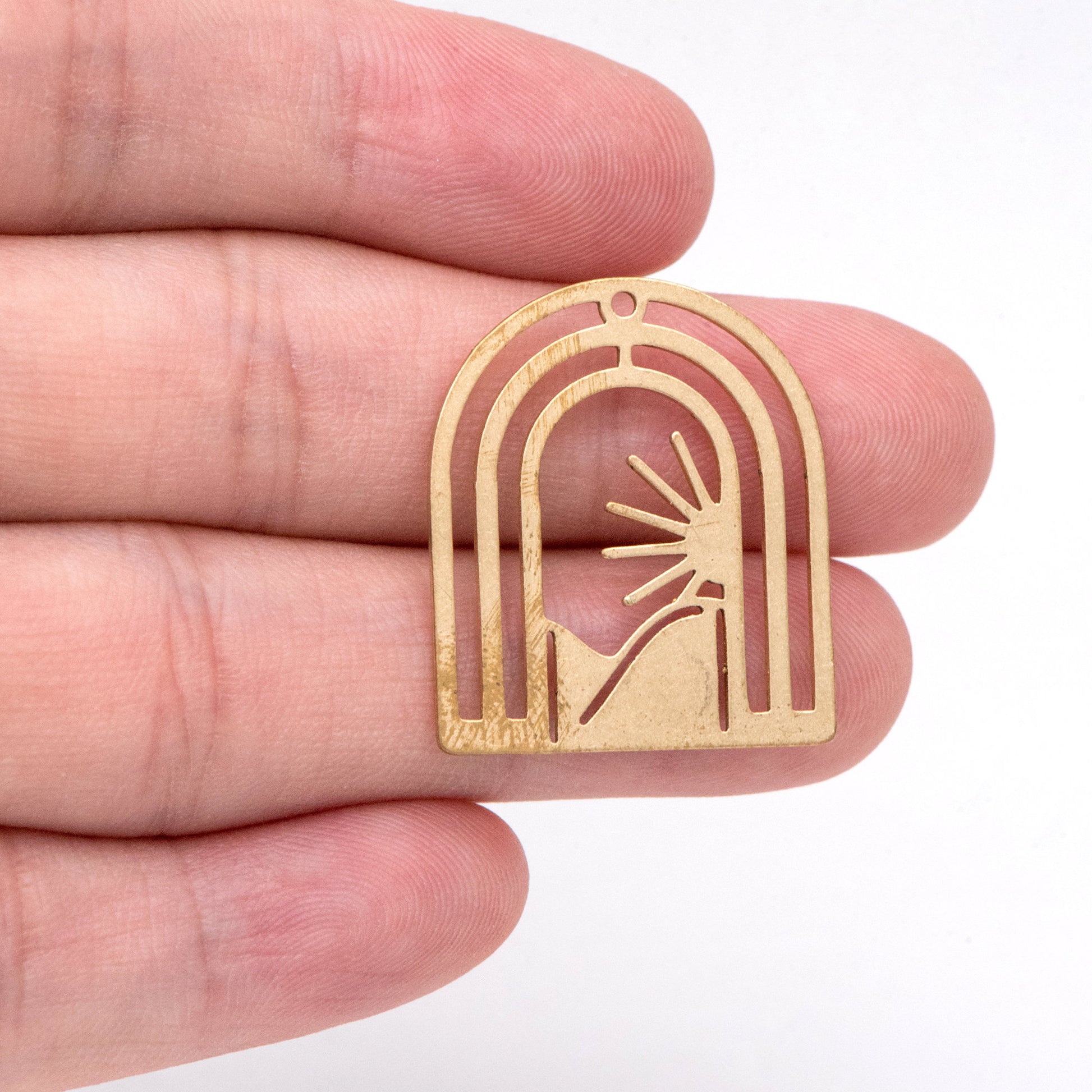 10pcs Raw Brass Sun Mountain Pendant, Domed Sun Earring Charms, Brass Findings Wholesale (RB-289)