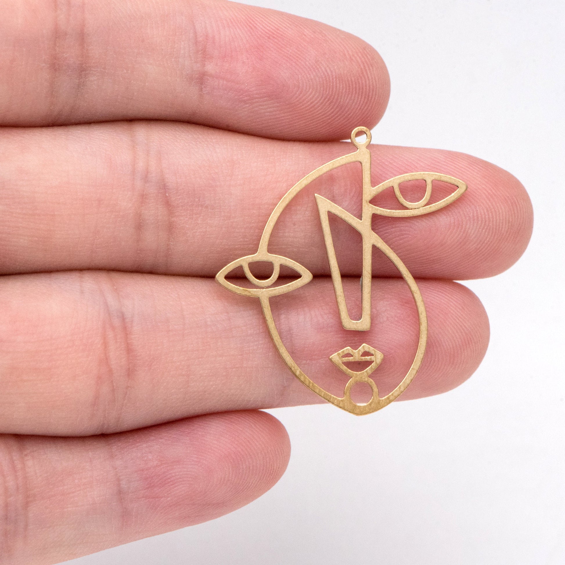 10pcs Raw Brass Abstrack Face Outline Charms 31.5x28.5mm, Vintage Styled Face Pendants Wholesale (RB-293)